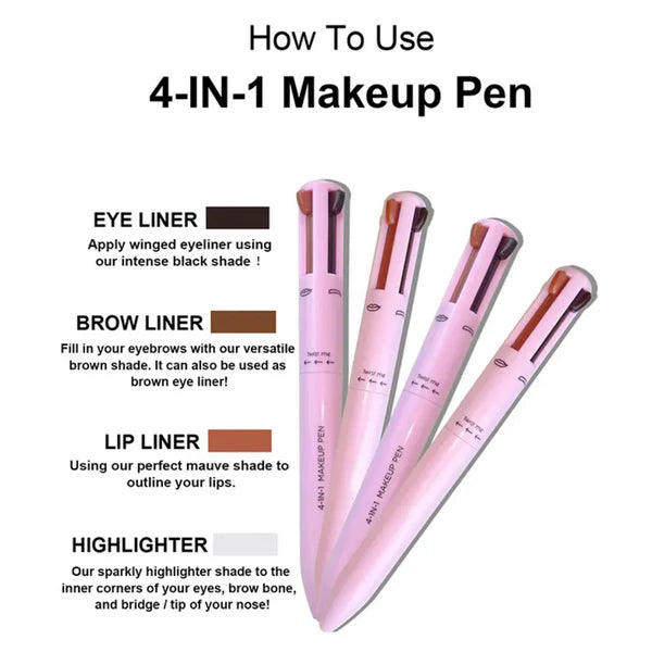 4-in-1 Beauty Makeup Pen – Long-Lasting Waterproof Eyebrow, Eyeliner, Lip Liner & Highlight Pencil