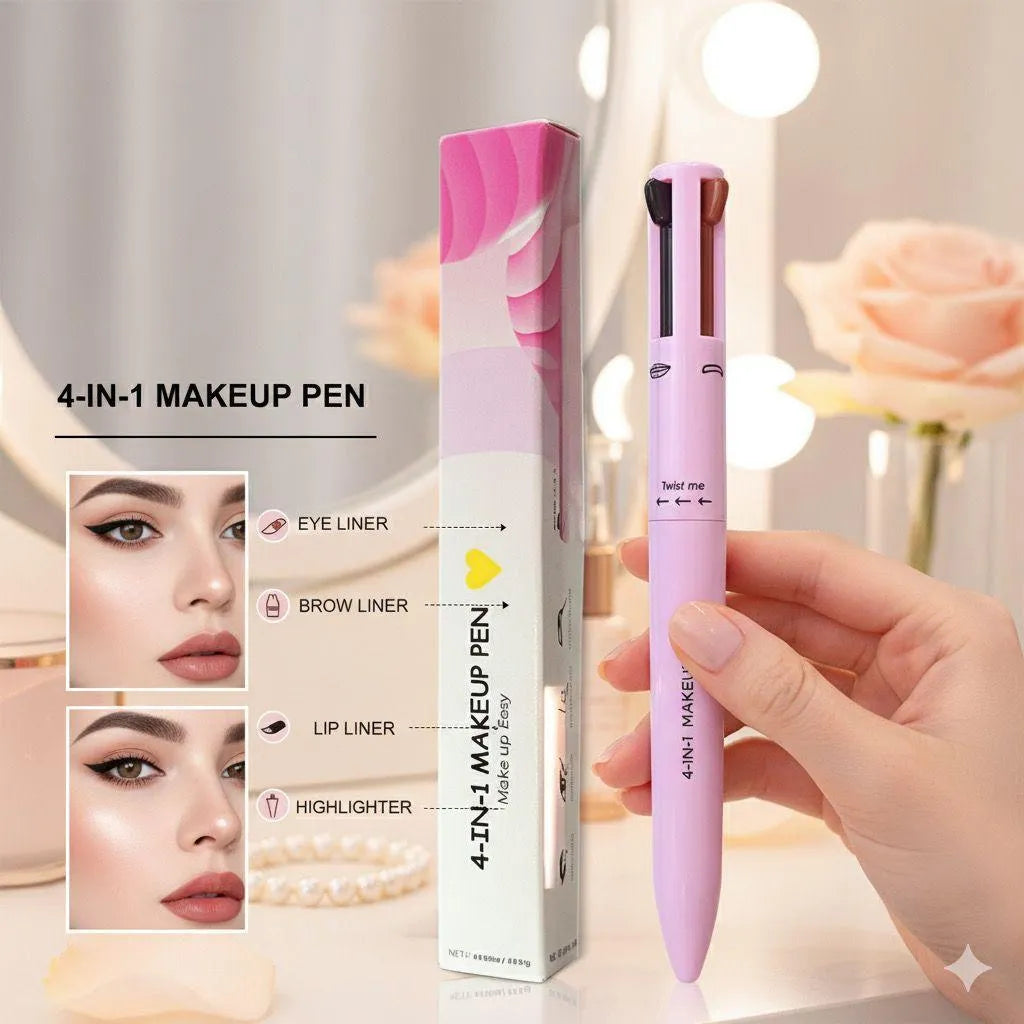 4-in-1 Beauty Makeup Pen – Long-Lasting Waterproof Eyebrow, Eyeliner, Lip Liner & Highlight Pencil